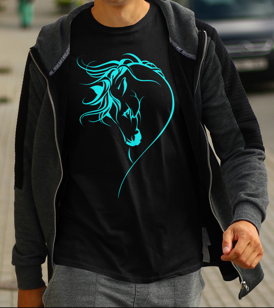 Glowing Horse Beautiful Horses Blue Neon T-Shirt