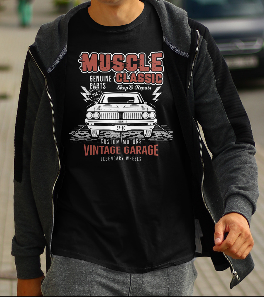 Muscle Classic Genuine Parts Vintage Garage Legendary Wheels Custom Motors Shop Repair T-Shirt