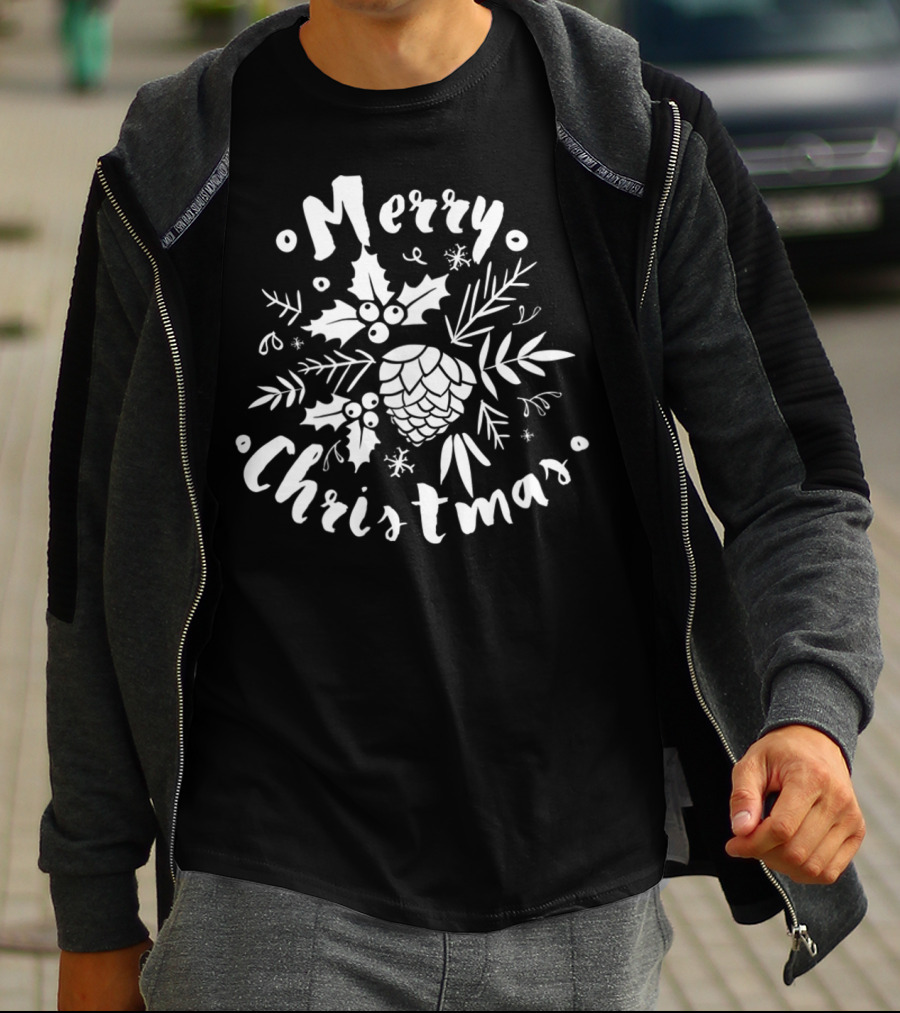 Merry Christmas Holly And Pinecone Classic Simple Merry T-Shirt