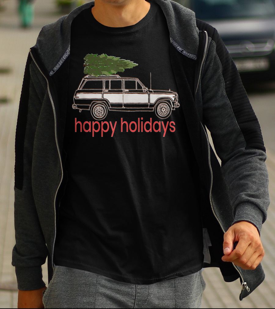Happy Holidays Classic Woody SUV Christmas Tree T-Shirt