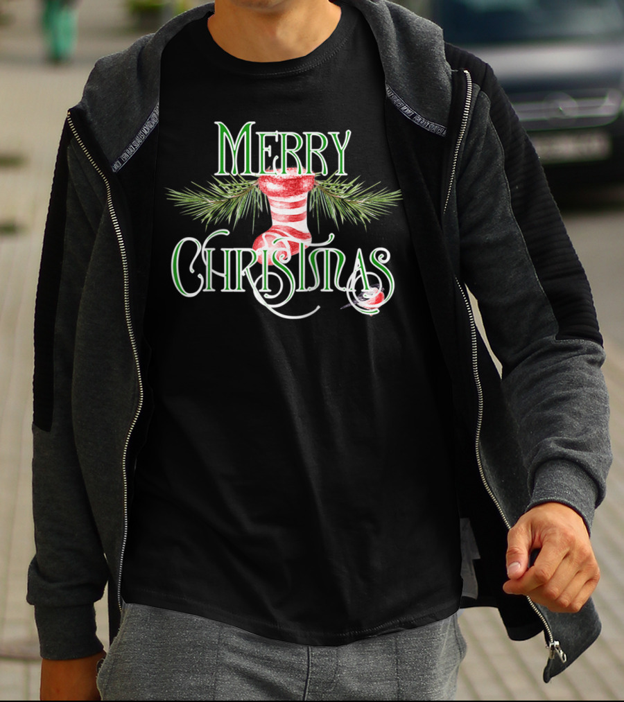 Merry Christmas Classic Wreath Stocking T-Shirt