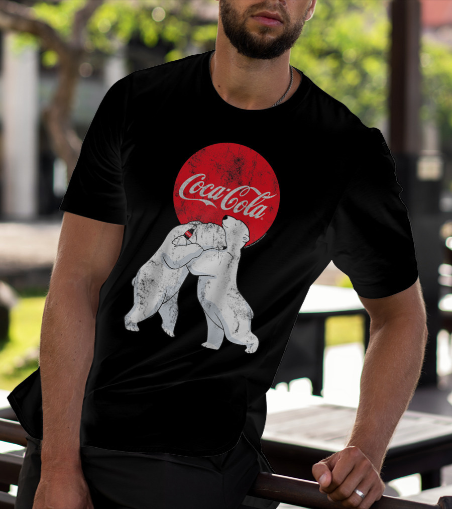 Coca-Cola Christmas Polar Bears Hugging With Red Circle Classic BL T-Shirt