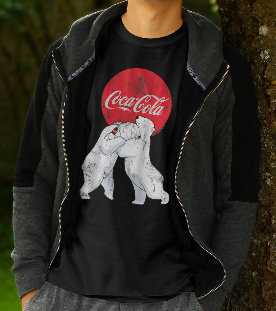 Coca-Cola Christmas Polar Bears Hugging With Red Circle Classic BL T-Shirt