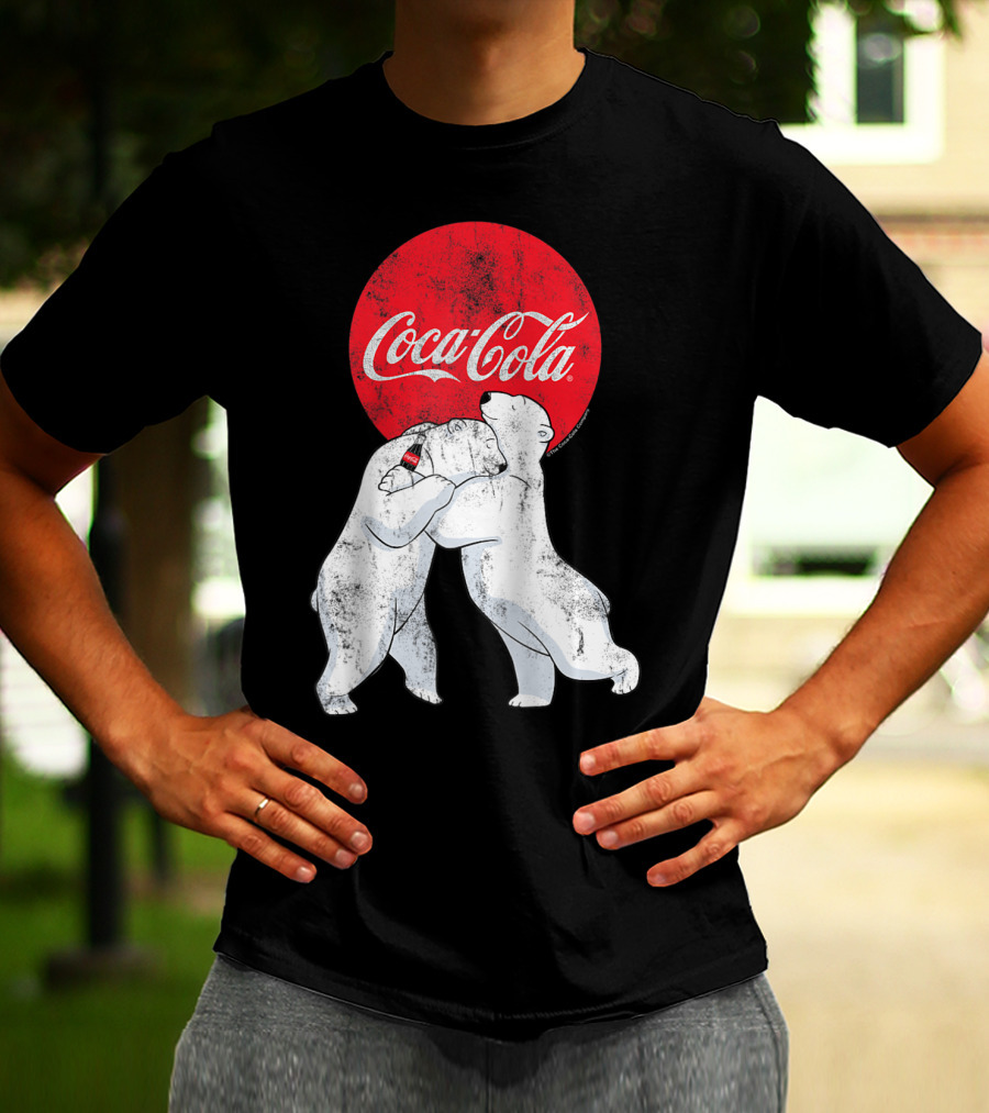 Coca-Cola Christmas Polar Bears Hugging With Red Circle Classic BL T-Shirt