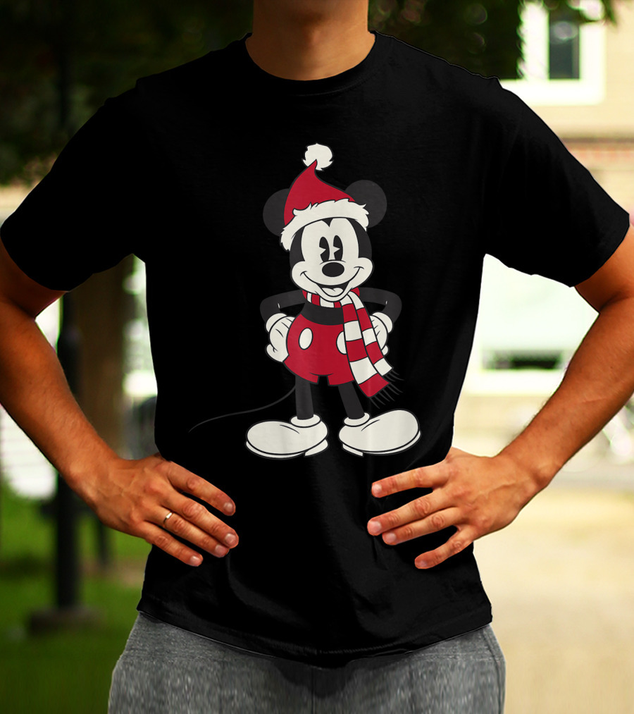 Disney Mickey Mouse Christmas Santa Hat And Scarf T-Shirt