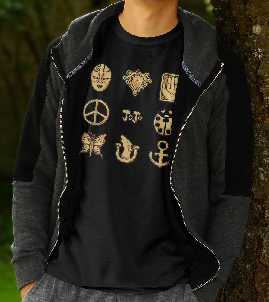 JoJo's Bizarre Adventure Symbols JoJo Peace Mask Anchor Butterfly Hand T-Shirt