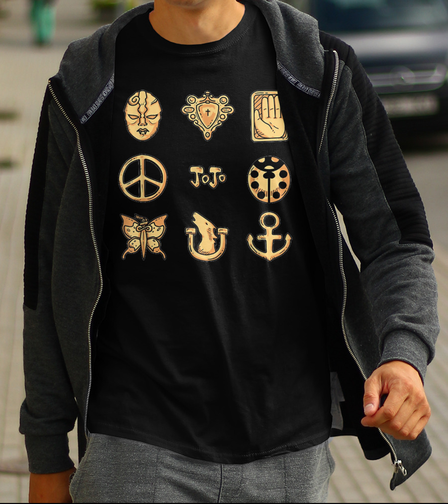 JoJo's Bizarre Adventure Symbols JoJo Peace Mask Anchor Butterfly Hand T-Shirt
