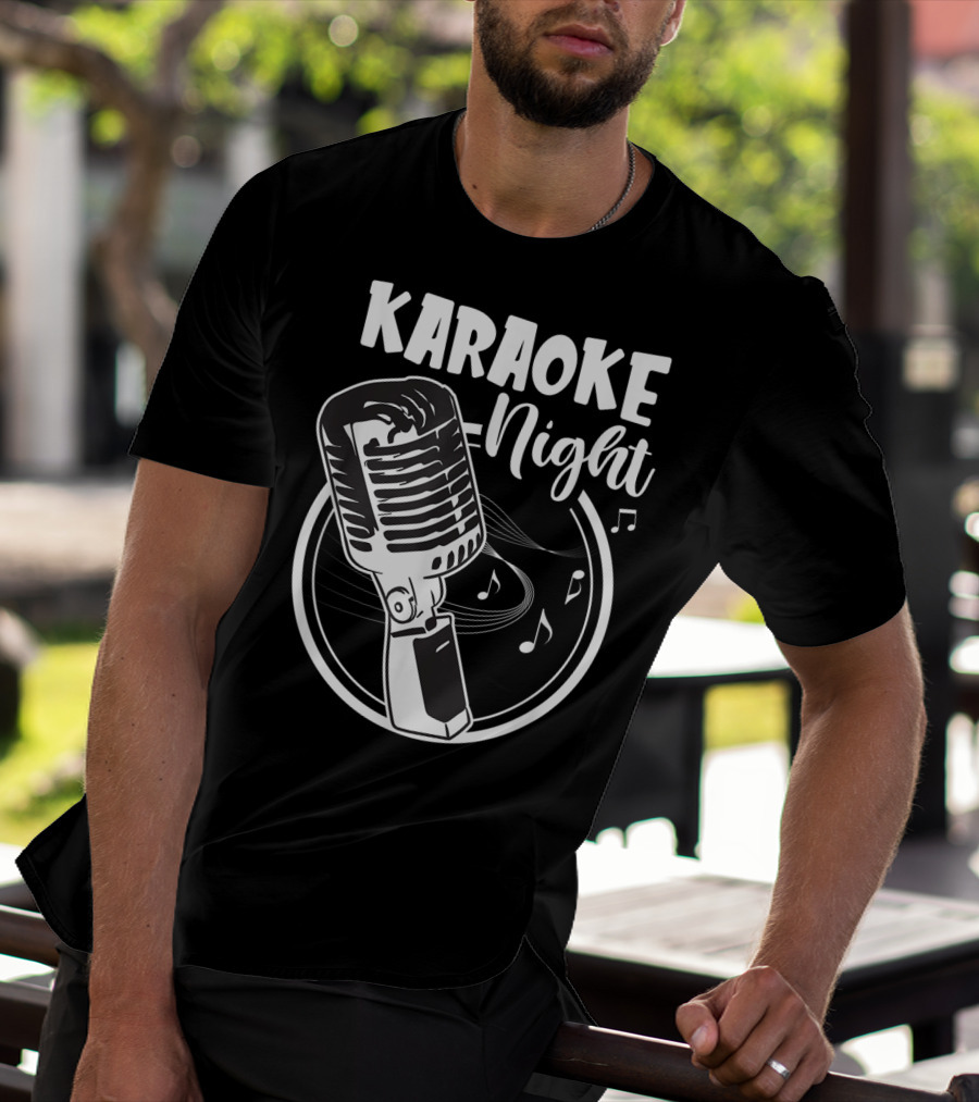 Karaoke Night Classic Mic Singing Music Notes T-Shirt