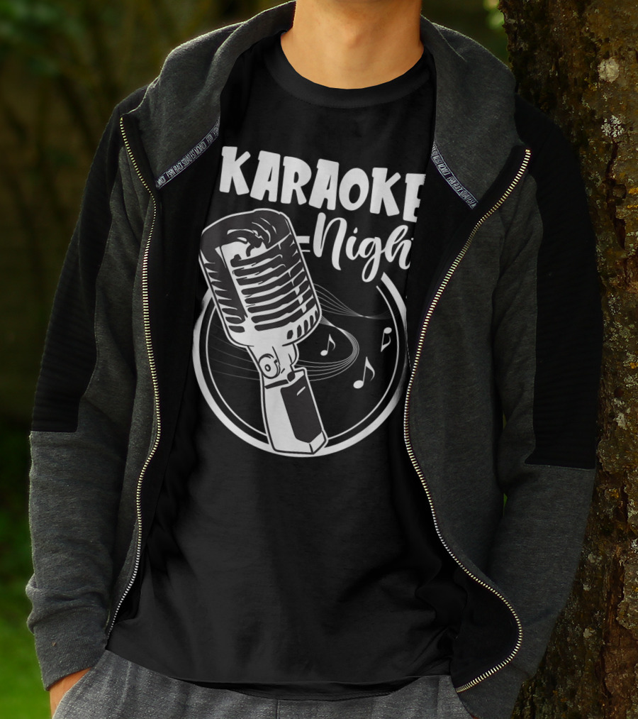 Karaoke Night Classic Mic Singing Music Notes T-Shirt