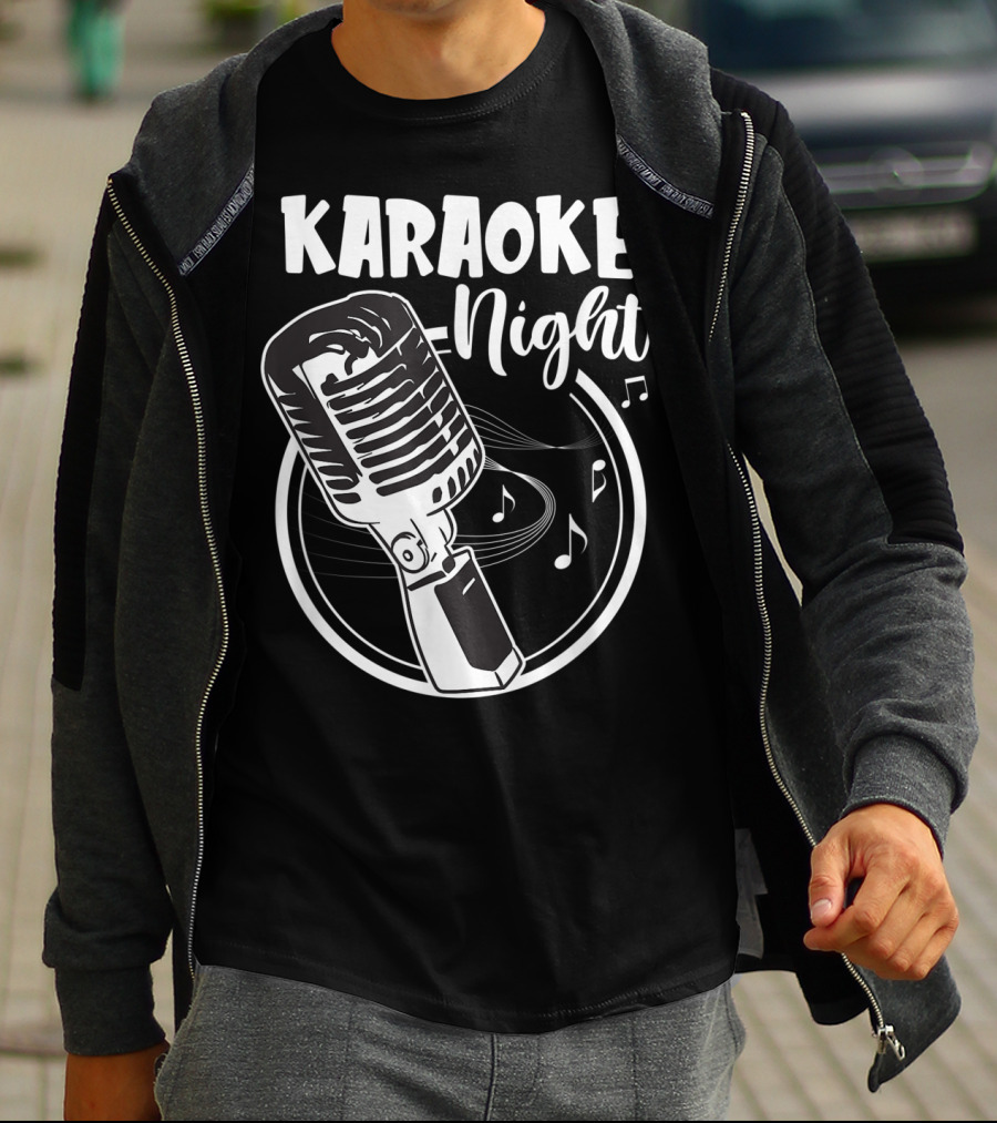 Karaoke Night Classic Mic Singing Music Notes T-Shirt