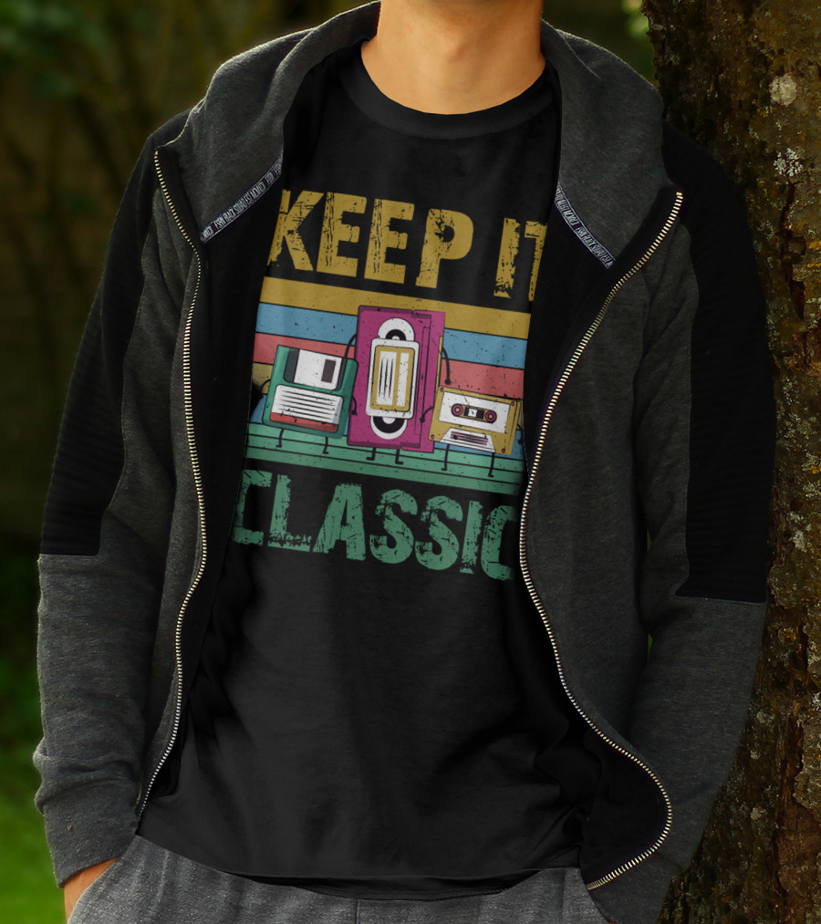 Keep It Classic 90s Throwback Old Technology Cassette VHS Diskette Fun Retro Vibes T-Shirt