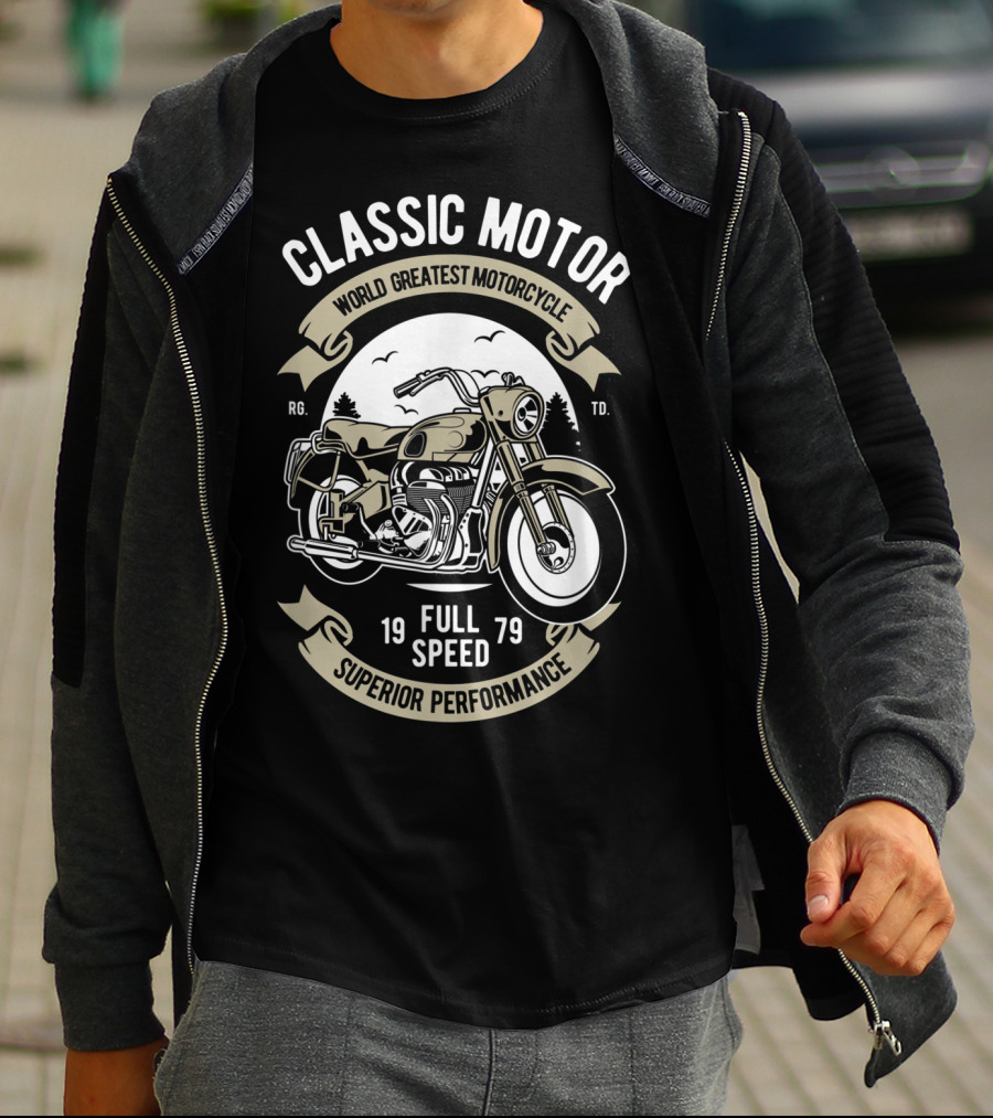 CLASSIC MOTOR WORLD GREATEST MOTORCYCLE FULL SPEED 1979 SUPERIOR PERFORMANCE MEN'S BIKER MOTORCYCLE BIKE T-Shirt