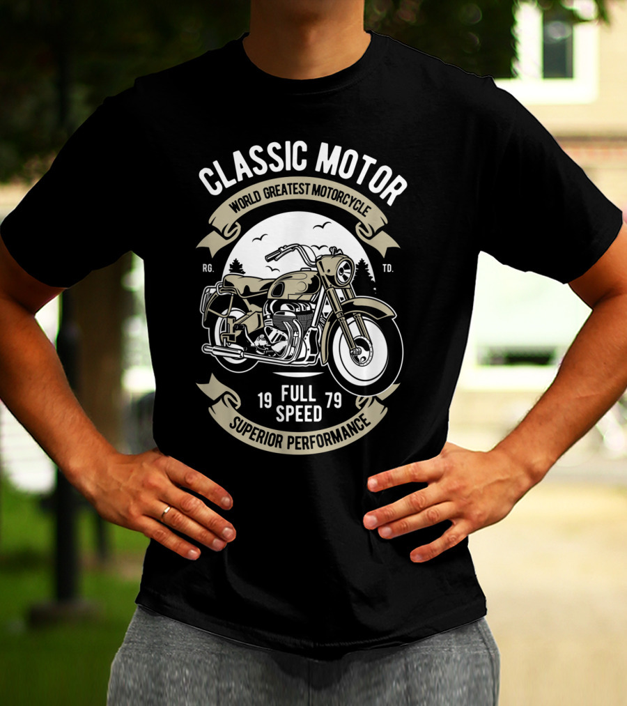 CLASSIC MOTOR WORLD GREATEST MOTORCYCLE FULL SPEED 1979 SUPERIOR PERFORMANCE MEN'S BIKER MOTORCYCLE BIKE T-Shirt