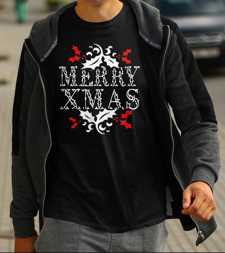 Merry Xmas Holly Leaf Festive T-Shirt