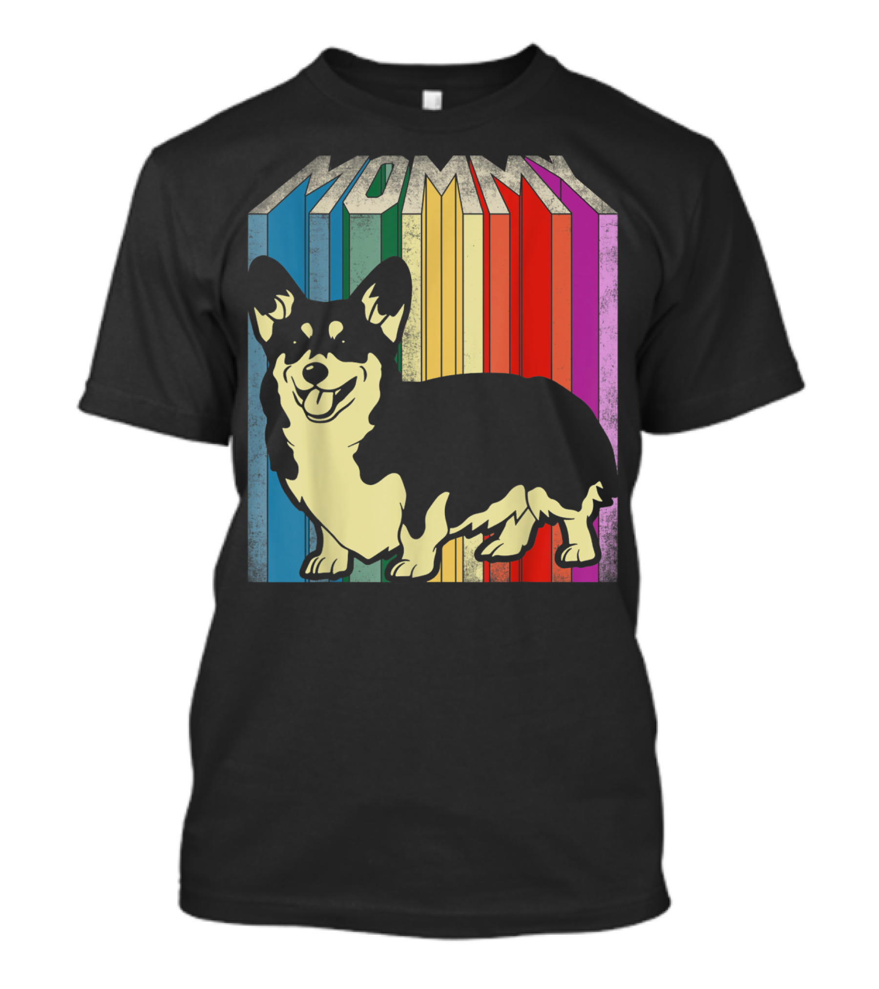 MOMMY Corgi Dog Vintage Rainbow Stripes T-Shirt