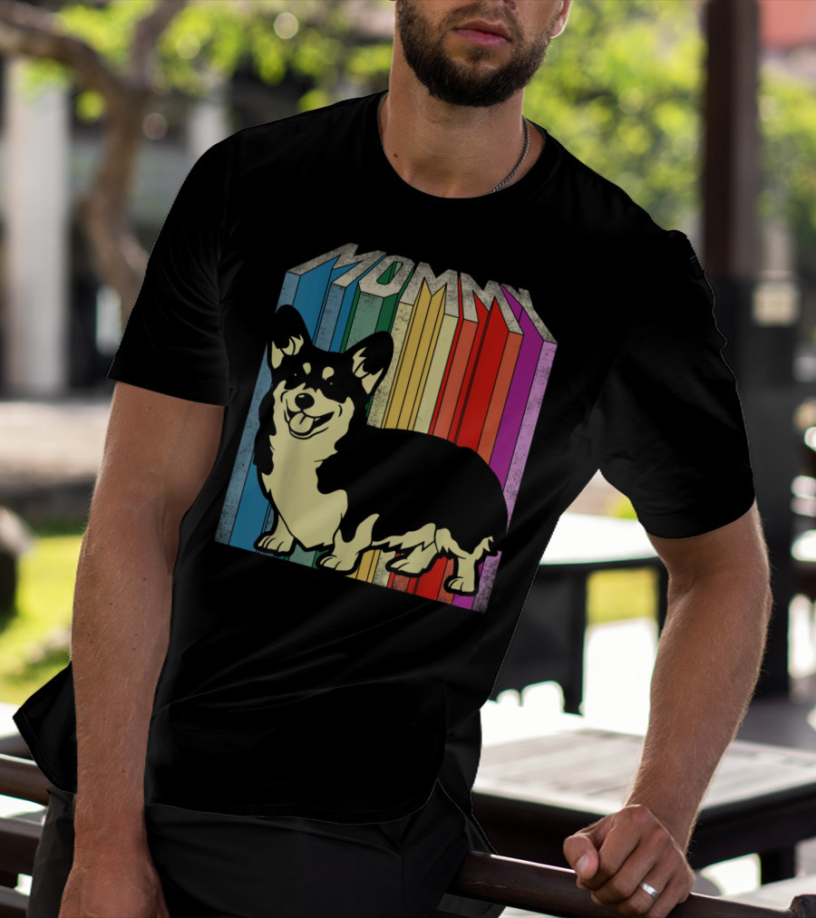 MOMMY Corgi Dog Vintage Rainbow Stripes T-Shirt
