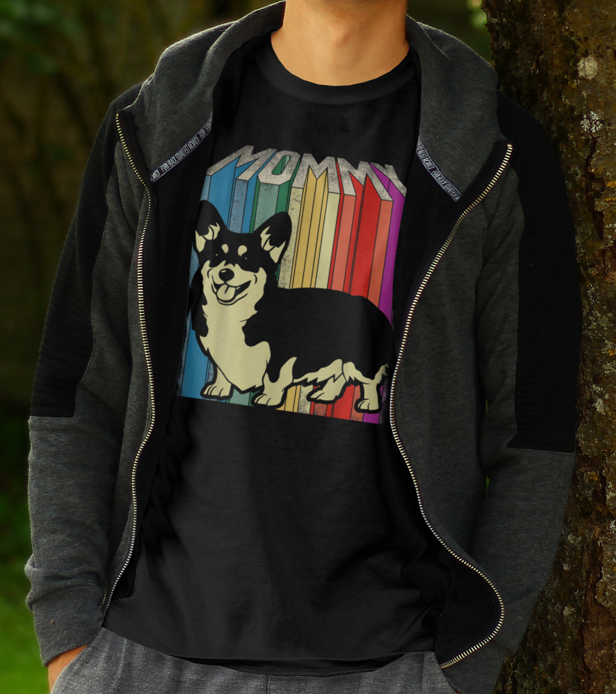MOMMY Corgi Dog Vintage Rainbow Stripes T-Shirt