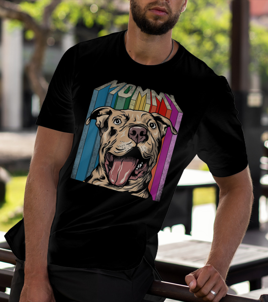 Mommy Pitbull Dog Retro Colorful Stripes T-Shirt