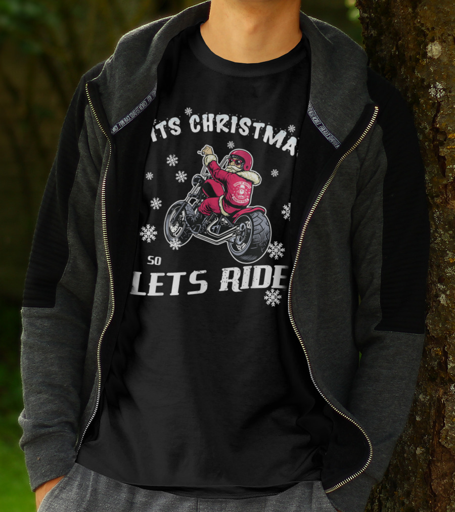 Christmas Motorcycle Let's Ride Classic Biker Snowflakes T-Shirt