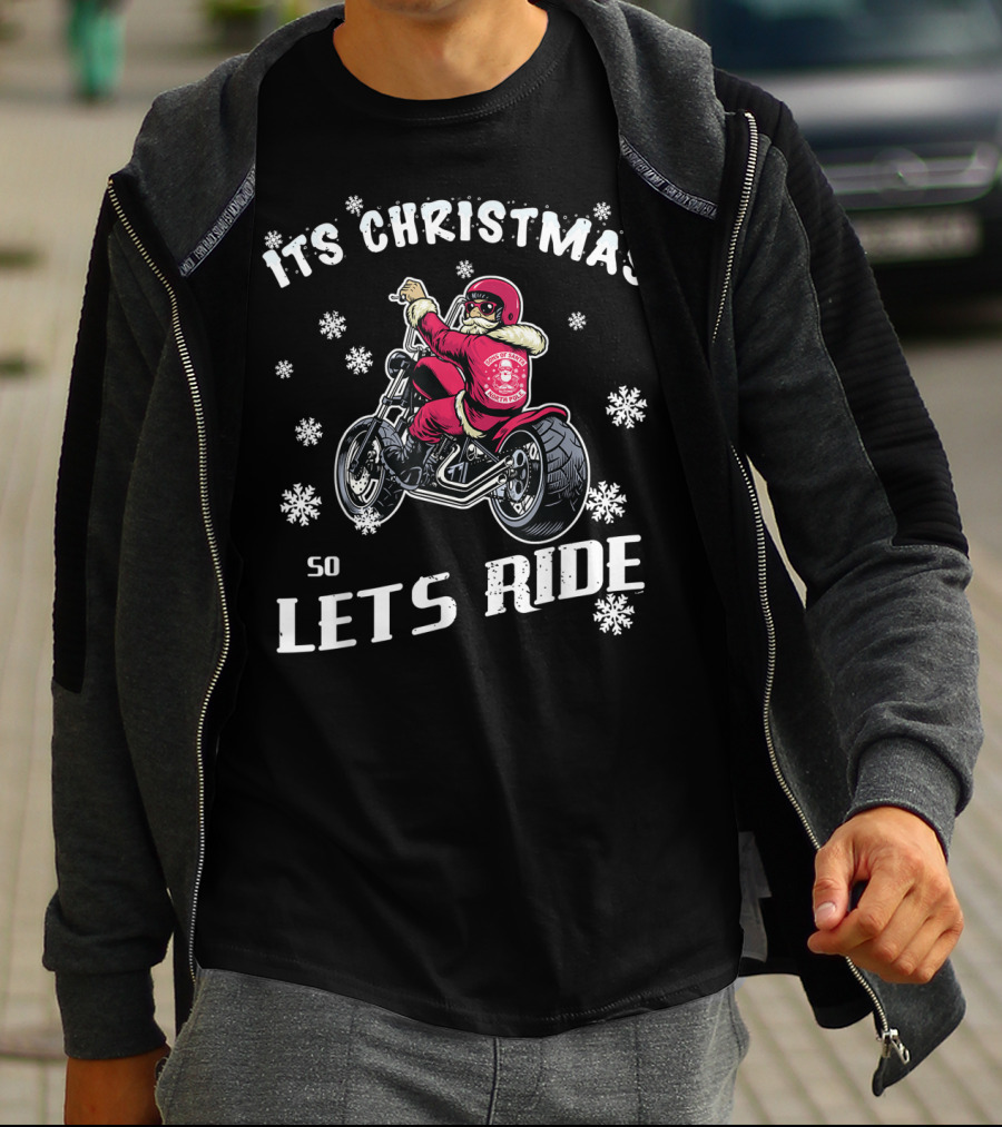 Christmas Motorcycle Let's Ride Classic Biker Snowflakes T-Shirt