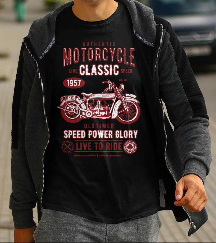 Authentic Motorcycle Classic Live Speed 1957 Oldtimer Speed Power Glory Live To Ride T-Shirt
