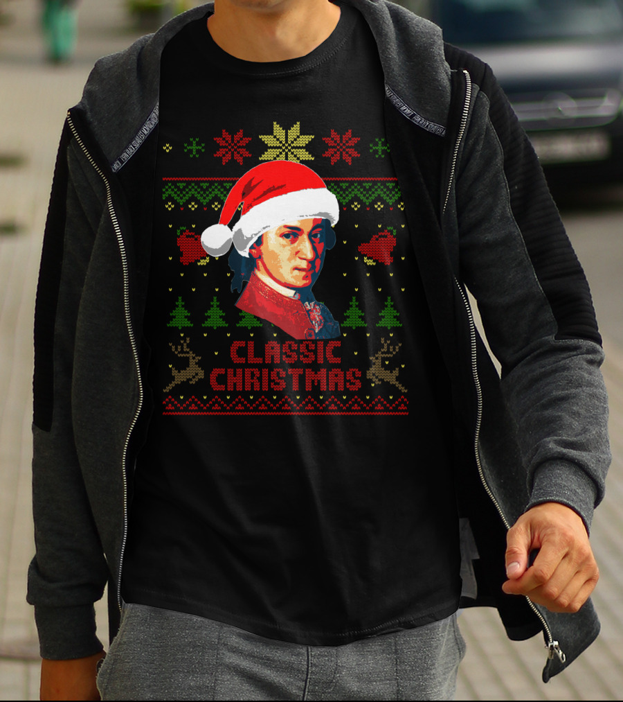 Classic Christmas Mozart Santa Hat T-Shirt