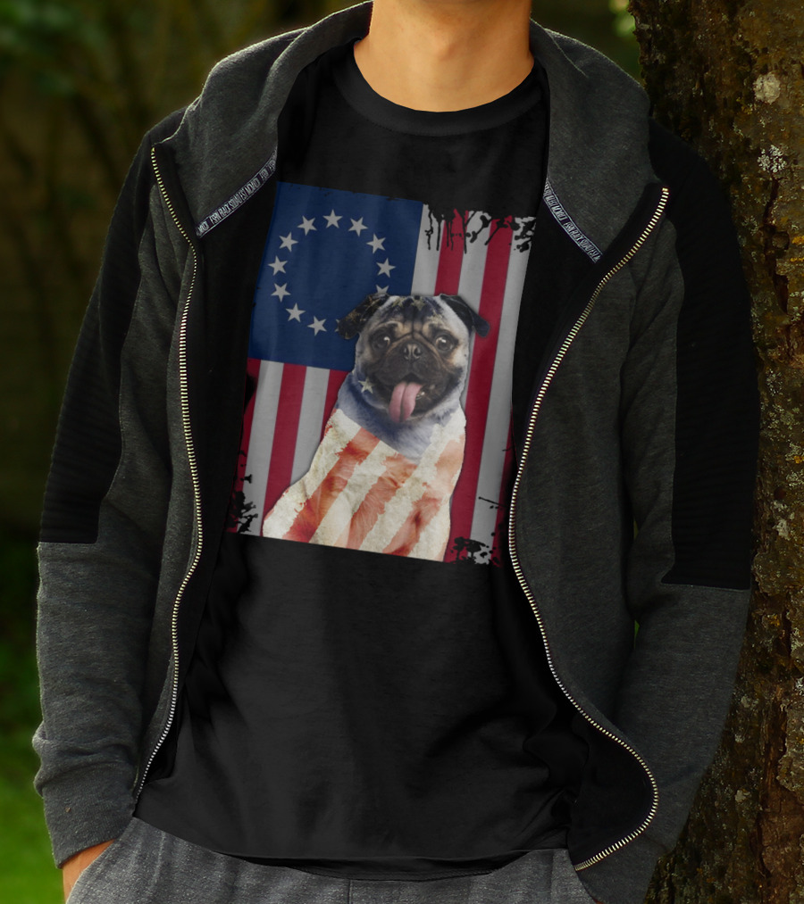 Pug Betsy Ross American Flag Costume Patriotic US Flag T-Shirt