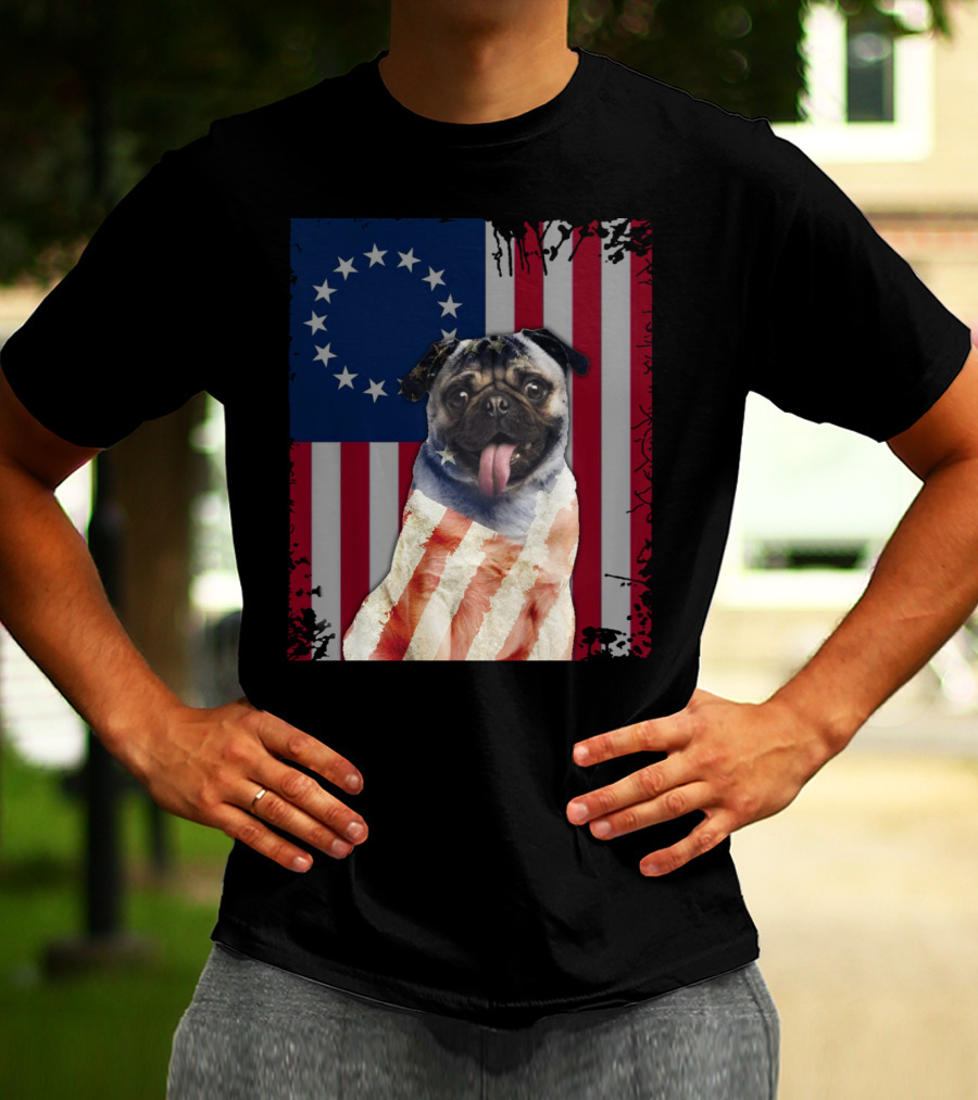 Pug Betsy Ross American Flag Costume Patriotic US Flag T-Shirt