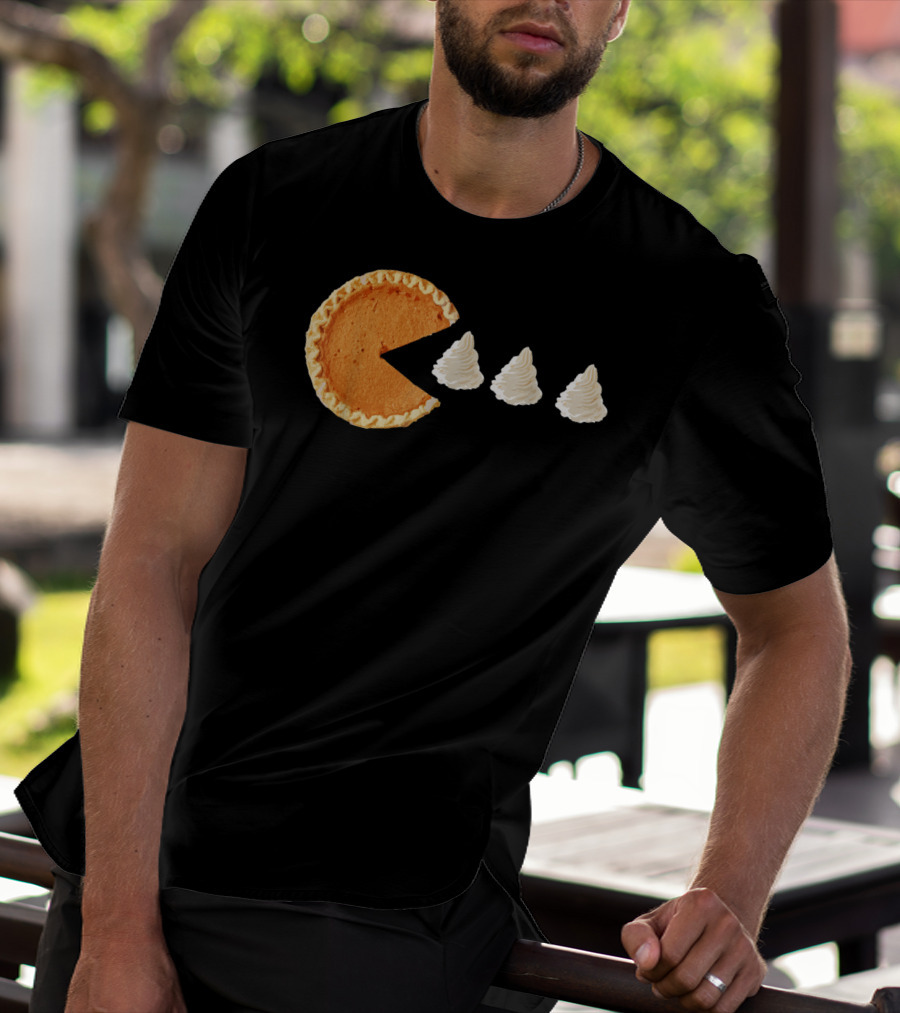 Pumpkin Piece Thanksgiving Day Video Game Pie Whipped Cream Chase T-Shirt