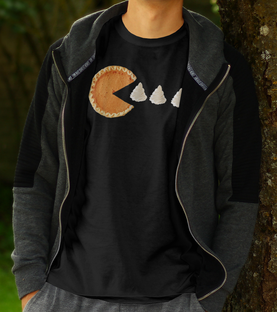 Pumpkin Piece Thanksgiving Day Video Game Pie Whipped Cream Chase T-Shirt