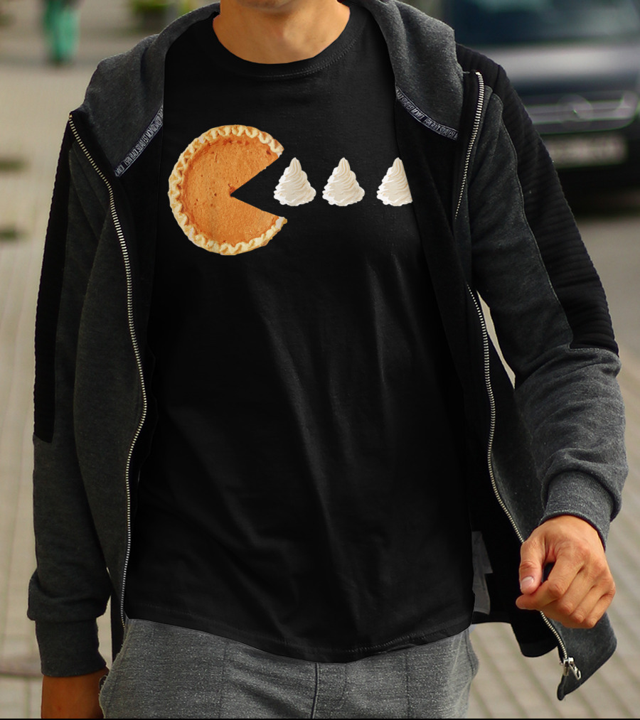 Pumpkin Piece Thanksgiving Day Video Game Pie Whipped Cream Chase T-Shirt