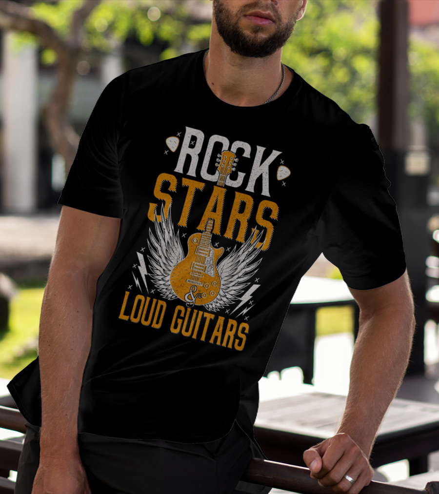 Rock Stars And Loud Guitars Vintage Classic Wings Electric Guitar T-Shirt