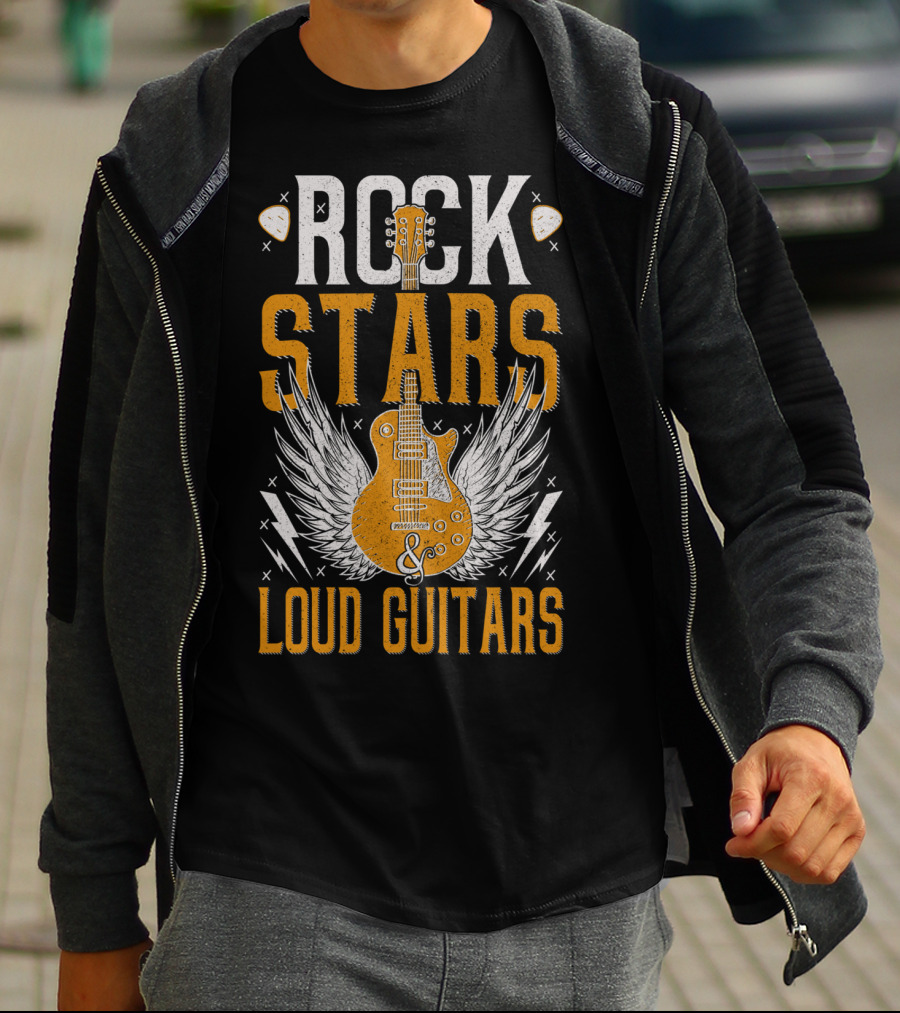Rock Stars And Loud Guitars Vintage Classic Wings Electric Guitar T-Shirt
