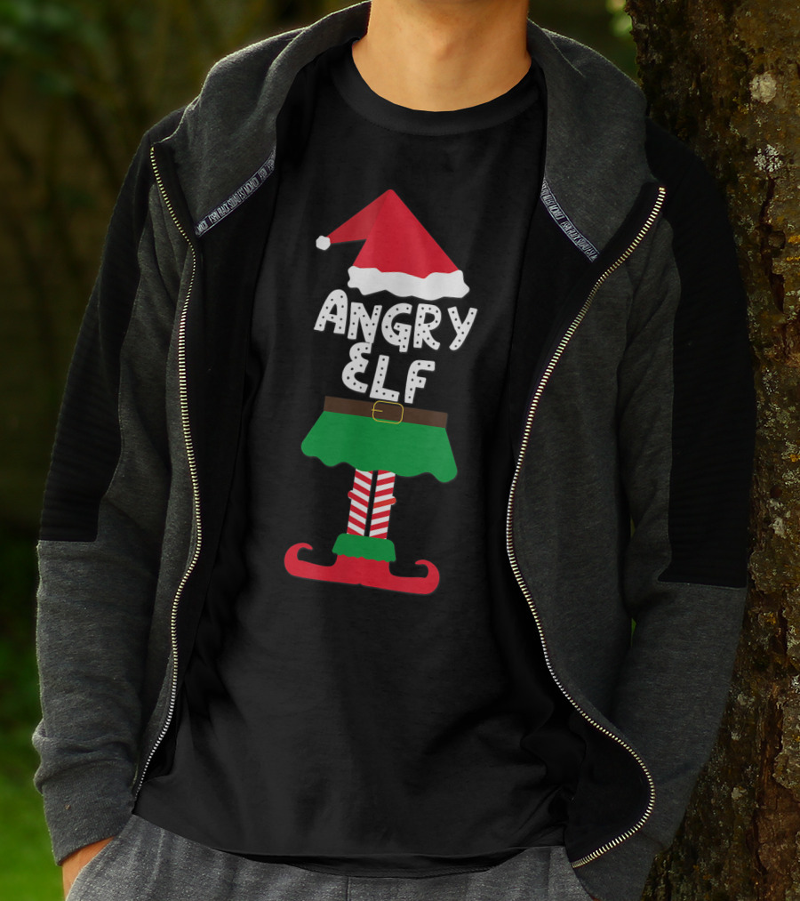 Angry Elf Santa Hat And Costume Family Matching Kids Holiday T-Shirt