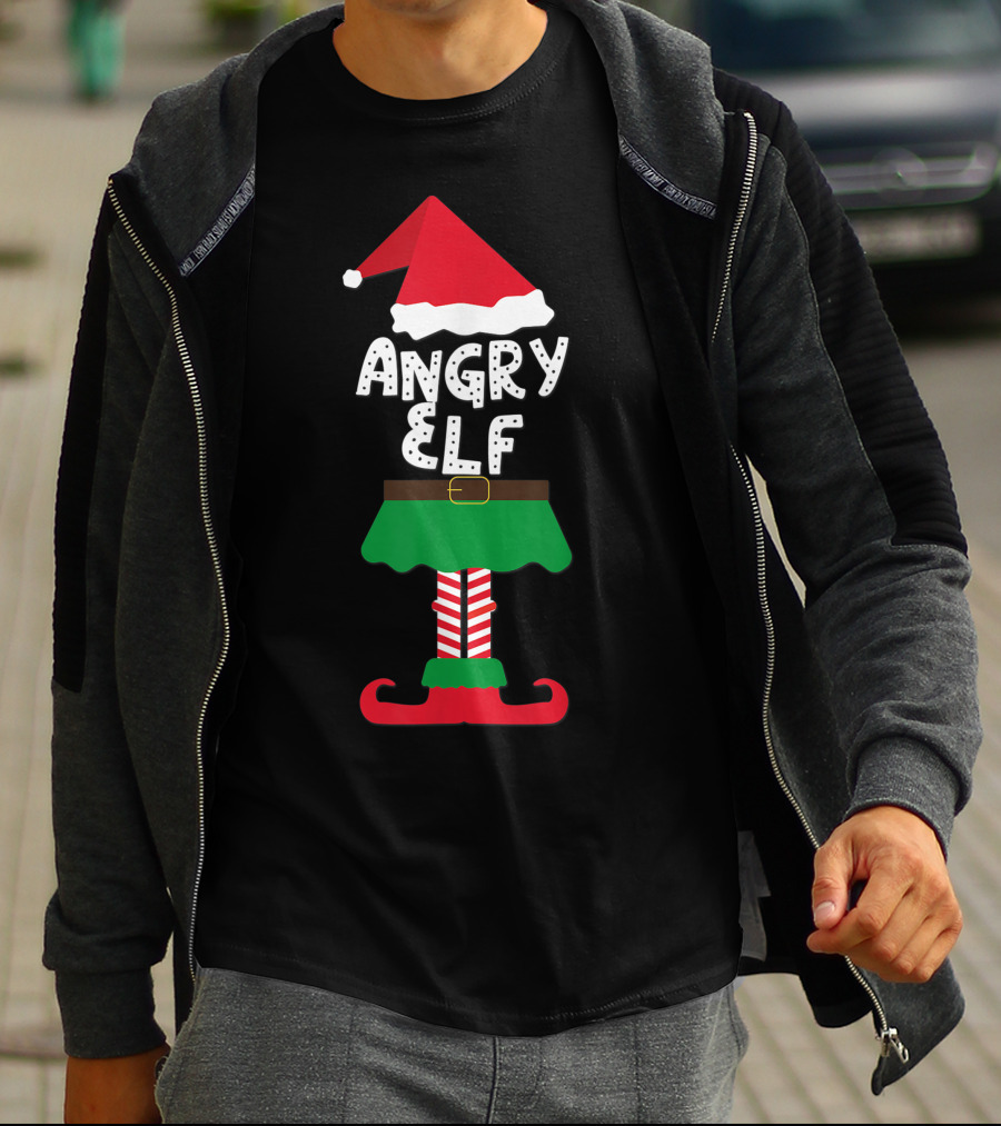 Angry Elf Santa Hat And Costume Family Matching Kids Holiday T-Shirt