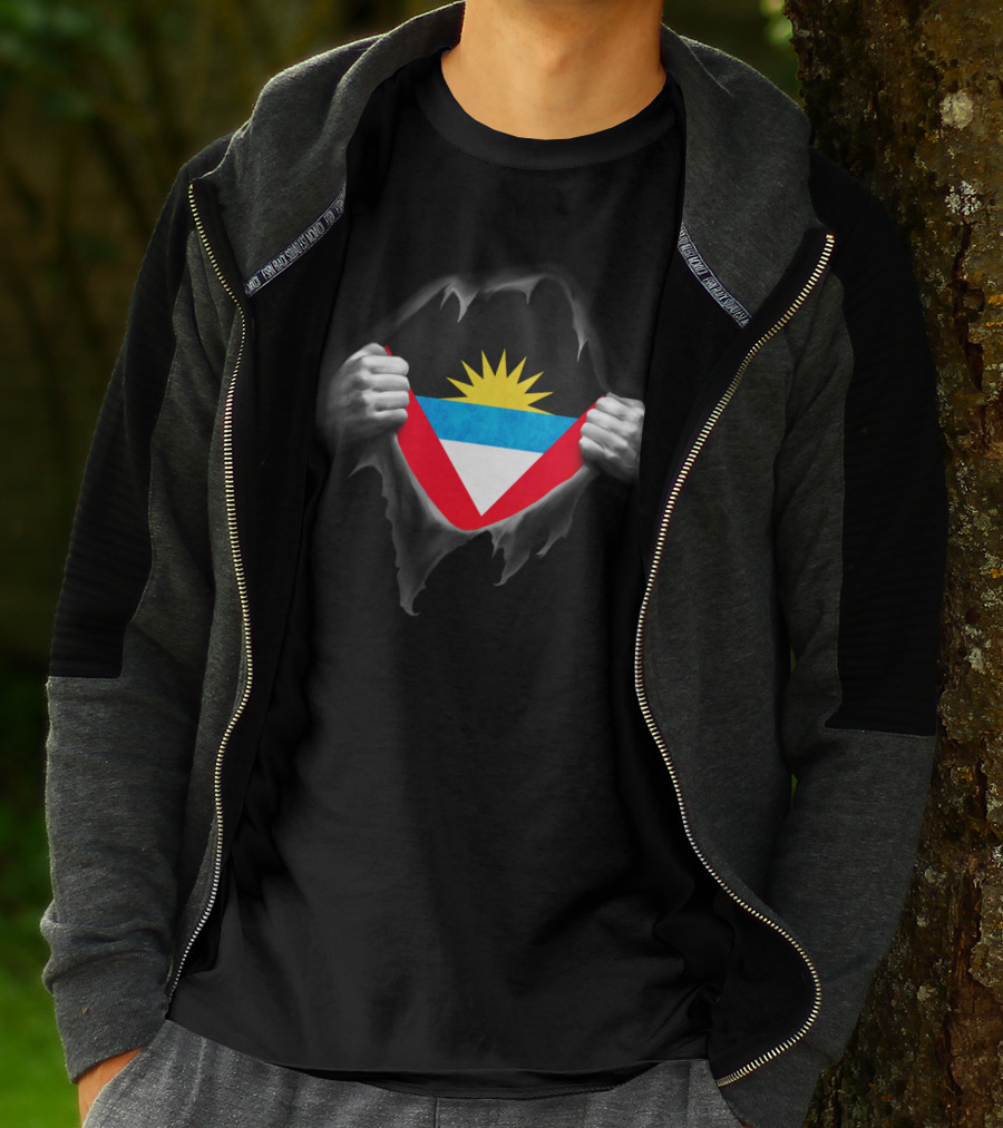 Antigua Flag Ripped Design Antiguan Flag In Hands T-Shirt
