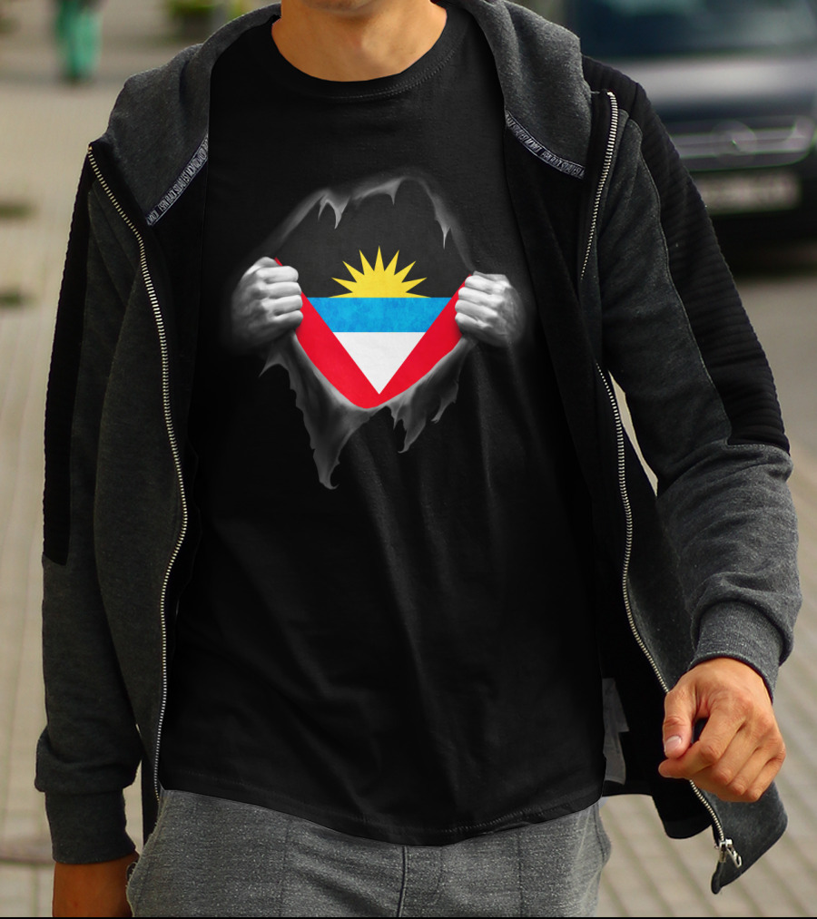 Antigua Flag Ripped Design Antiguan Flag In Hands T-Shirt