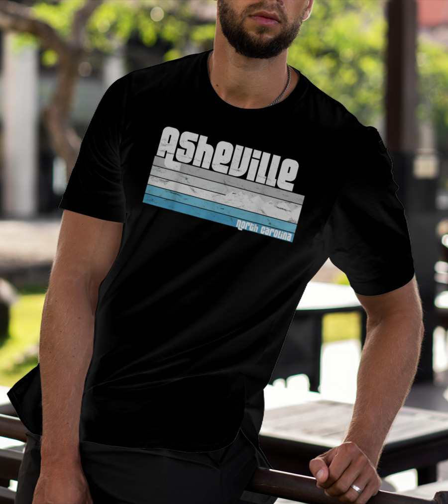 Asheville North Carolina Blue Ridge Mountains Retro Stripes T-Shirt