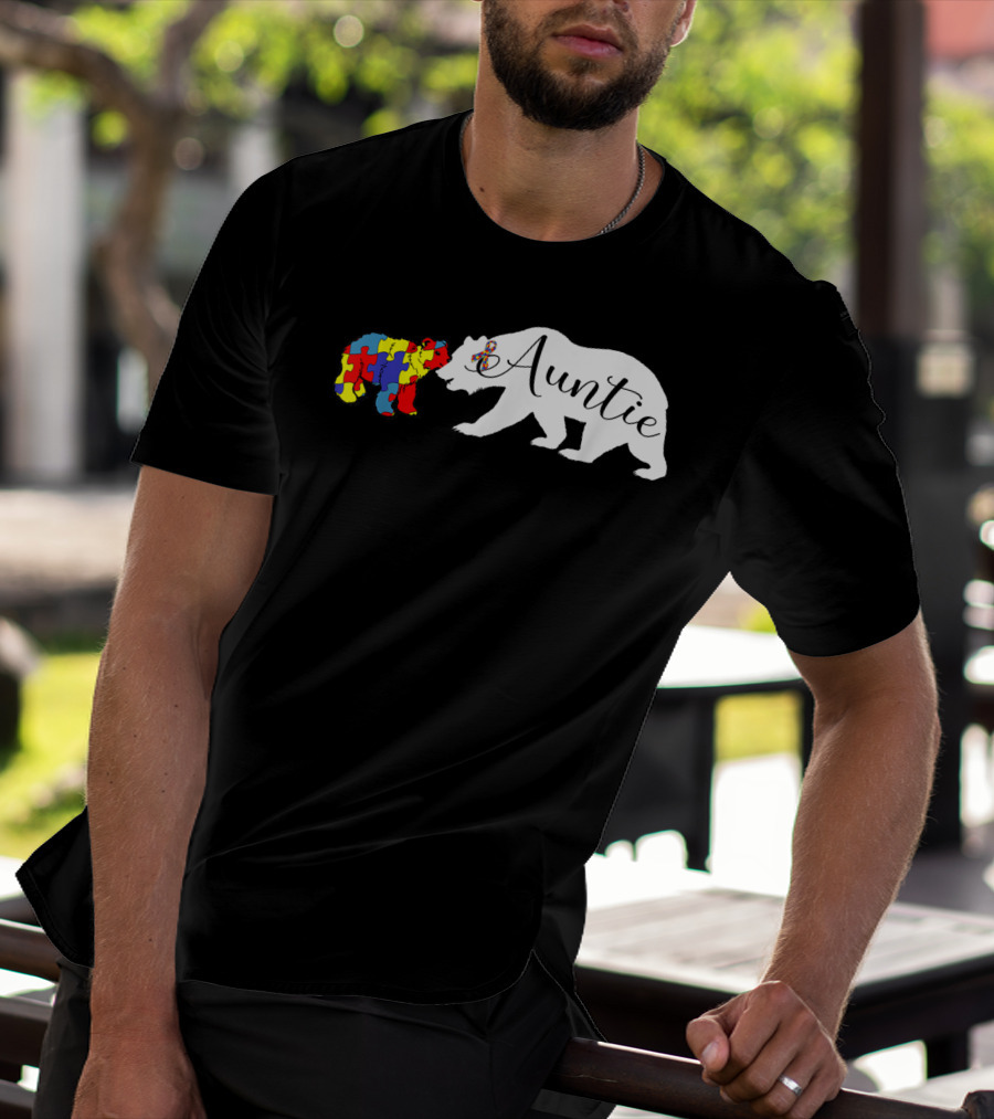 Auntie Bear Autism Awareness Aunt Puzzle Pattern Bears T-Shirt