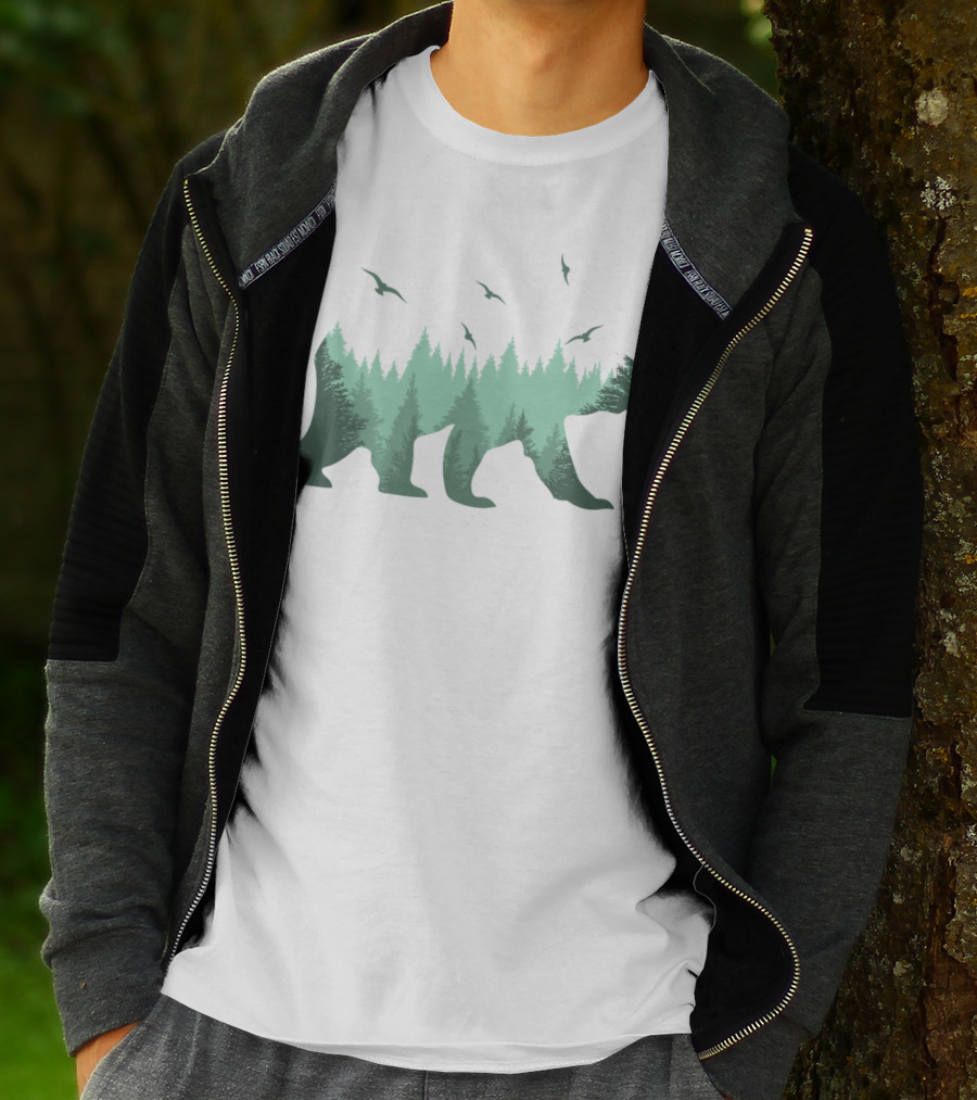 Bear Forest Silhouette With Trees And Eagles In The Woods T-Shirt