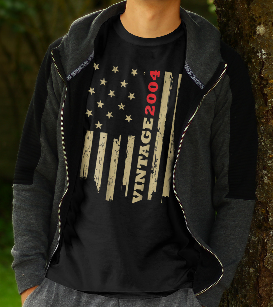 Vintage 2004 American Flag Birthday Gift T-Shirt