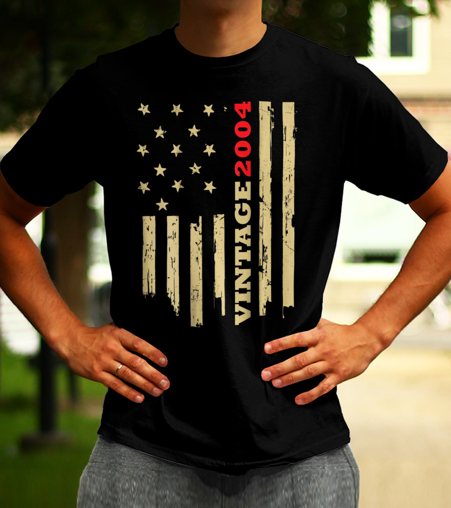 Vintage 2004 American Flag Birthday Gift T-Shirt