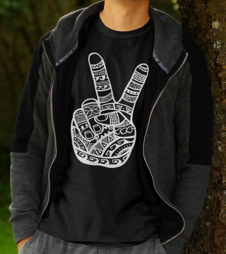 Boho Tiki Tattoo Polynesian Peace Sign Hand T-Shirt