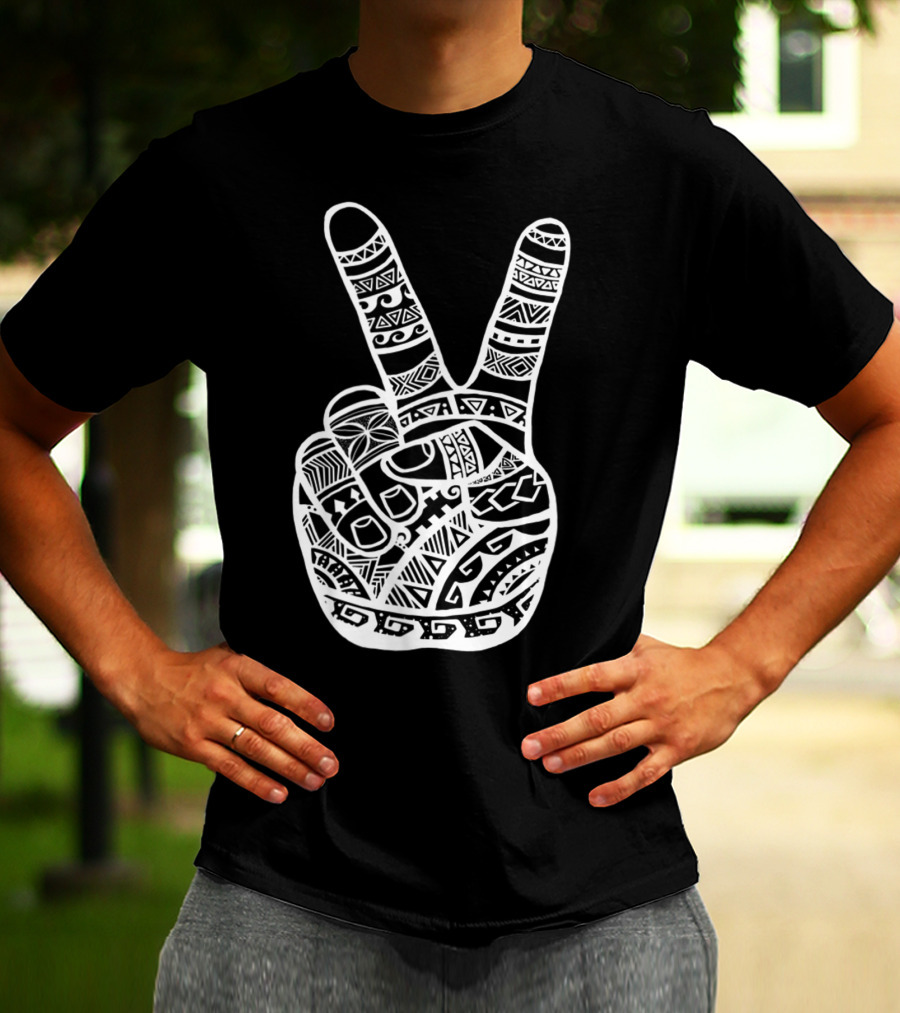 Boho Tiki Tattoo Polynesian Peace Sign Hand T-Shirt