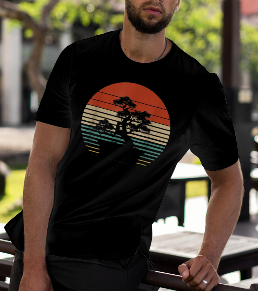 Bonsai Tree Japanese Retro Sunset T-Shirt