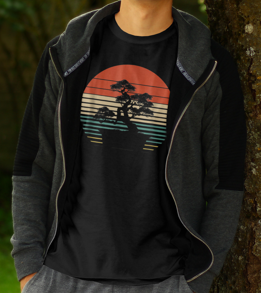 Bonsai Tree Japanese Retro Sunset T-Shirt