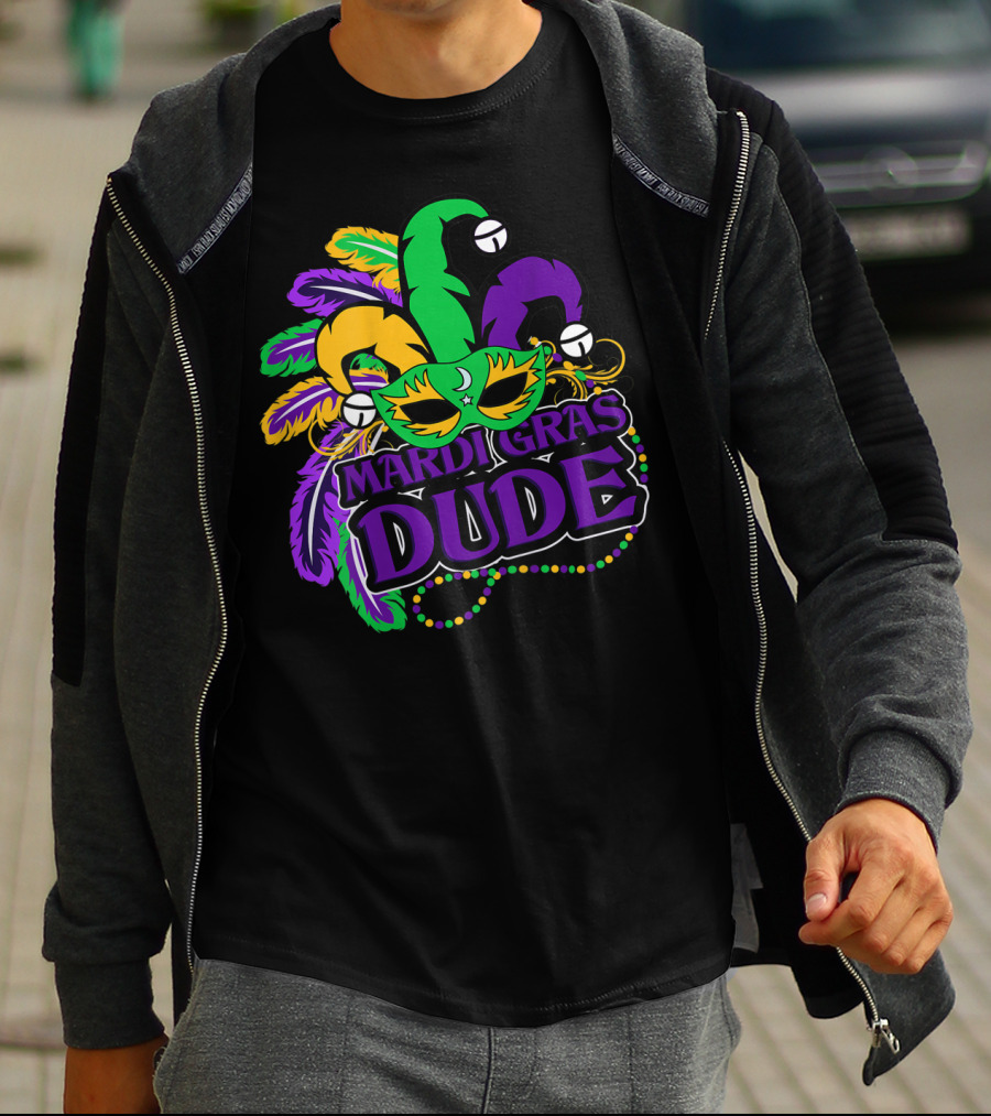 Mardi Gras Dude Kids Feather Mask Jester Hat Purple T-Shirt