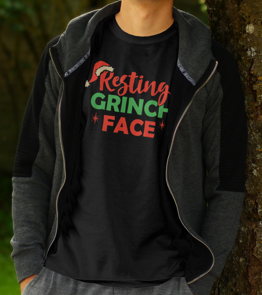 Resting Grinch Face Christmas Santa Hat T-Shirt