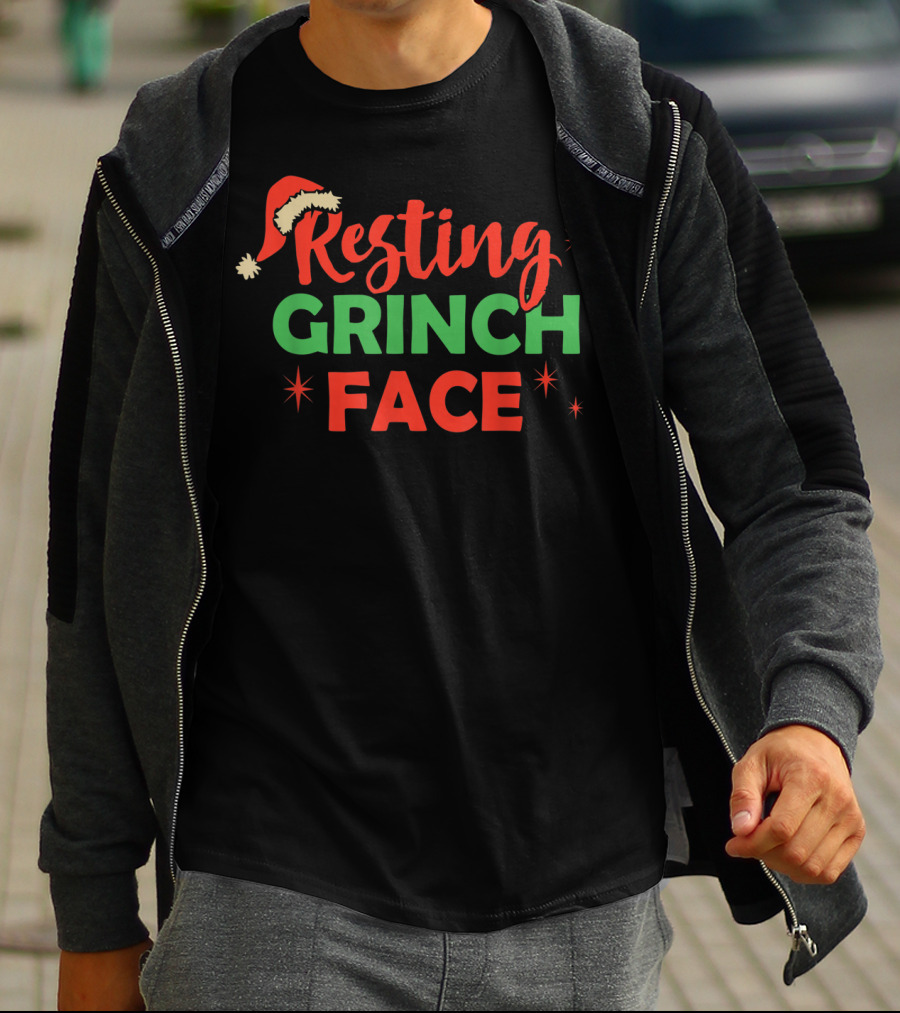 Resting Grinch Face Christmas Santa Hat T-Shirt