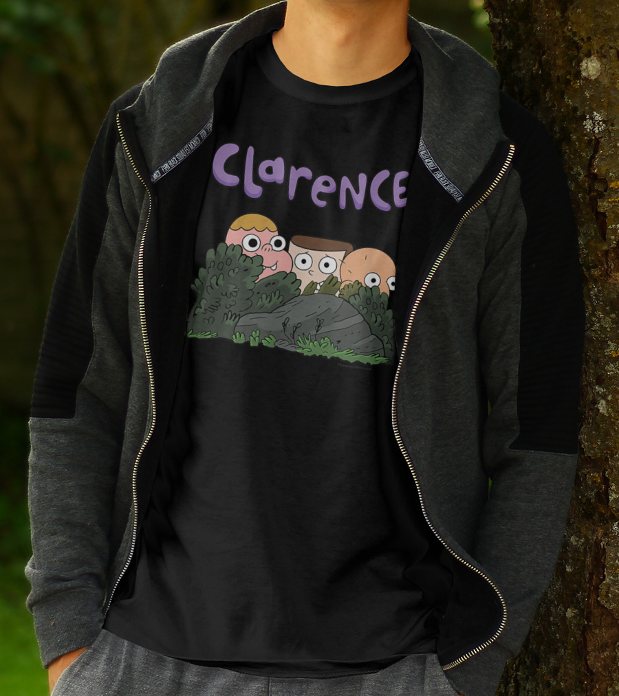 Clarence Cartoon Friends Hiding Behind Bushes T-Shirt